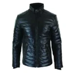 Mens Genuine Real Leather Puffer Black Jacket