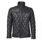 black leather winter Puffer Jacket