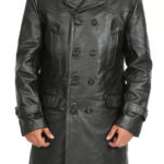 Classic Double Breasted Leather Trench Coat