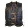 Vintage Mens Leather Vest Double Braided