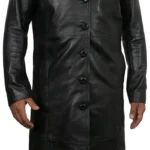 Men Modern Fit Leather Trench Coat