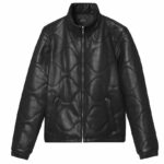 Quilted Black Leather Puffer Jacket