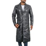 Sylix Distressed Gray Leather Duster Coat