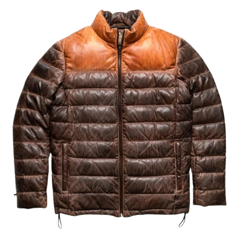 Men's Leather Puffer Jacket