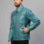 Teal Leather Mens Jacket