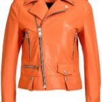 Women’s Orange Biker Leather Jacket