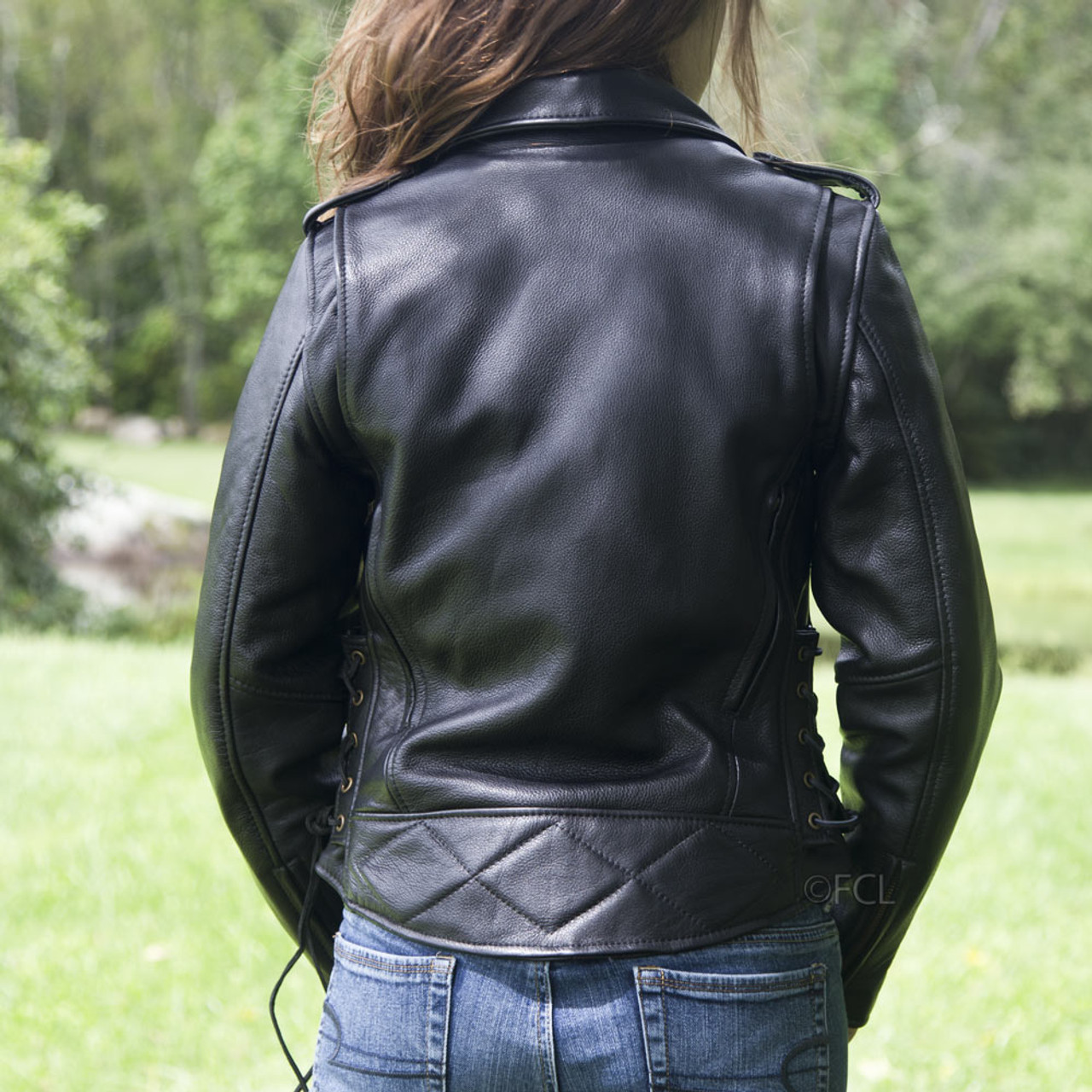 Leather motorcycle jacket ladies