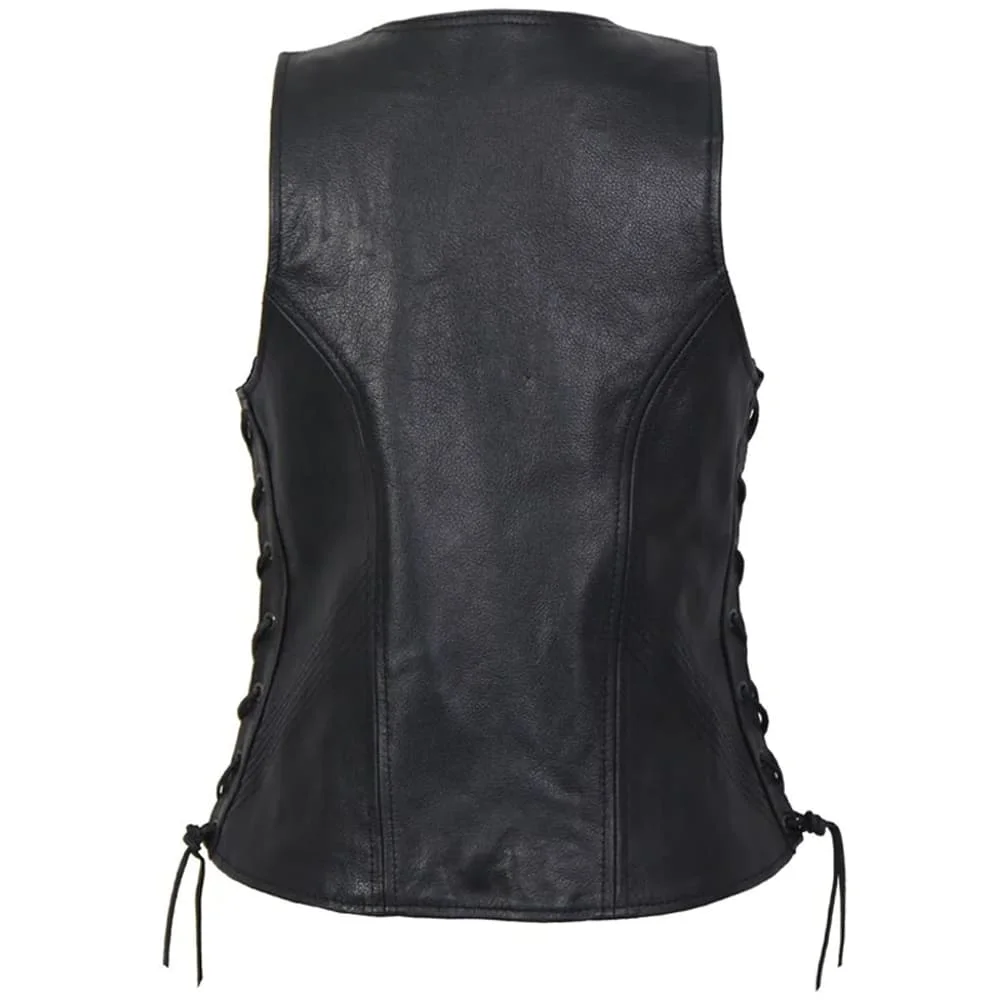 Women Side Lace Zip Leather Vest