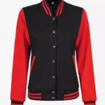Womens Black And Red Varsity Jacket - Baseball Letterman Style