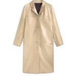 Men Classic Beige Leather Long Coat
