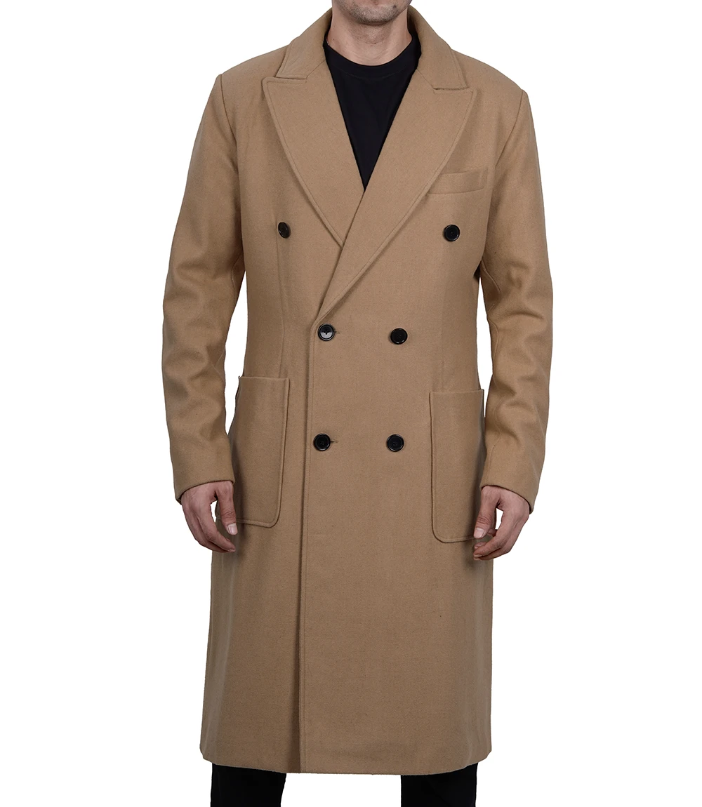 Mens Double Breasted Beige Wool Coat