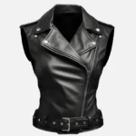 Women Black Stylish Biker Style Leather Vest