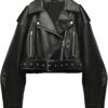 Womens Black Leather Cropped Jacket