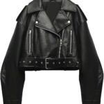 Womens Black Leather Cropped Jacket