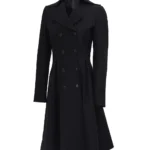 Womens Black Double Breasted Wool Trench Coat