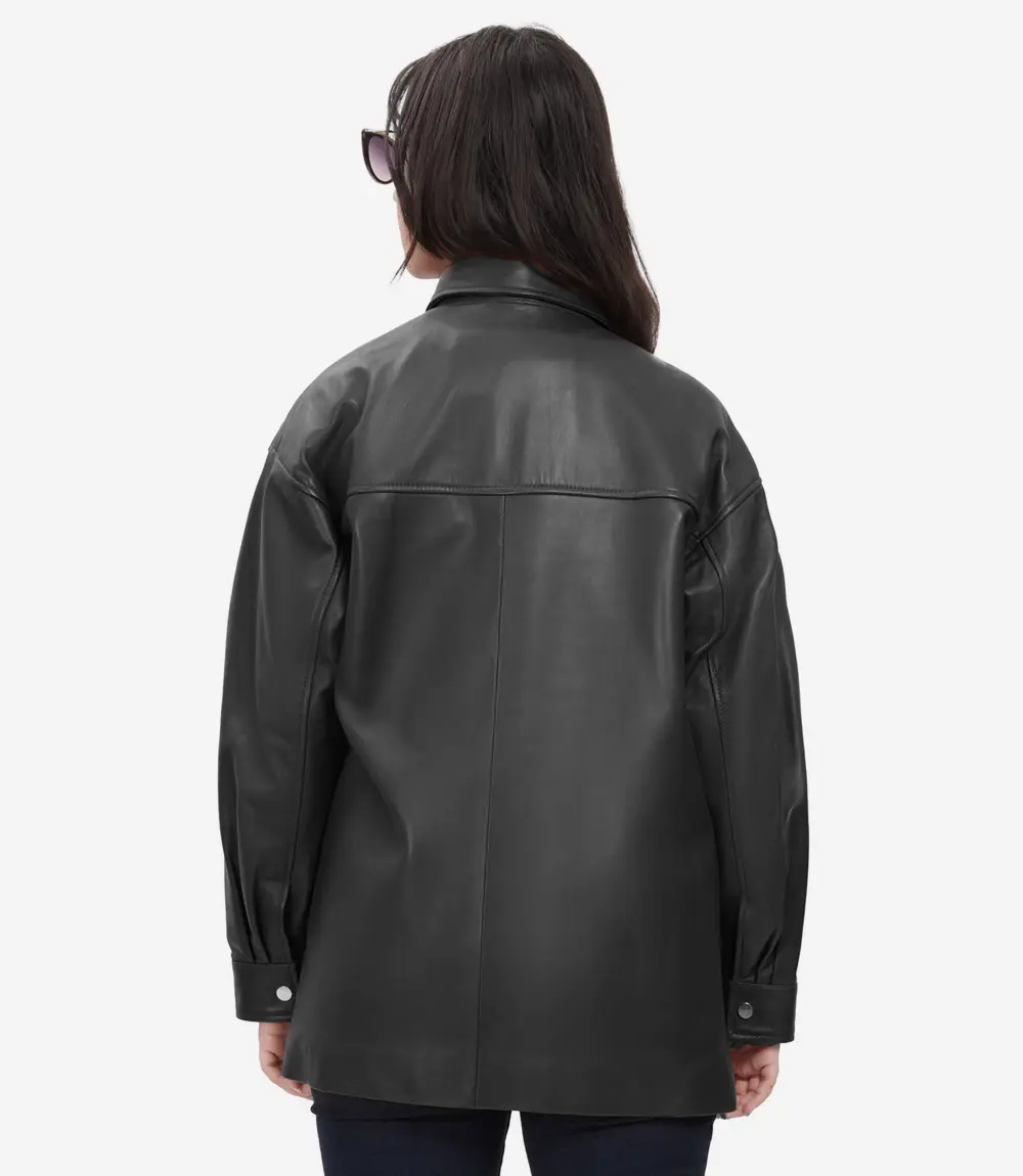 Womens Long Black Oversized Leather Jacket