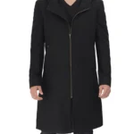 Mens Black Wool Hooded Coat