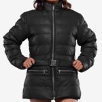 Womens Robin Black Leather Puffer Jacket