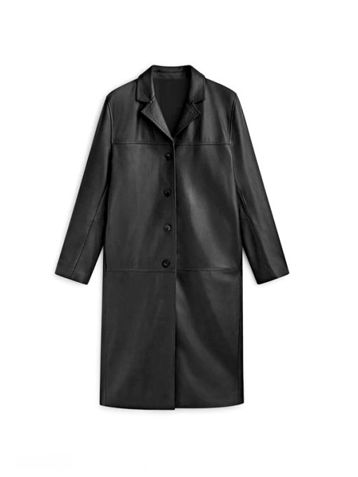 Men Leather Black Winter Trench Coat