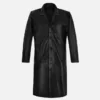 Mens Classic Black Leather Long Coat