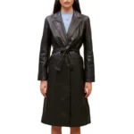 Womens Classic Black Leather Trench Coat