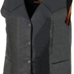 Women Classic Black Leather Motorcycle Vest