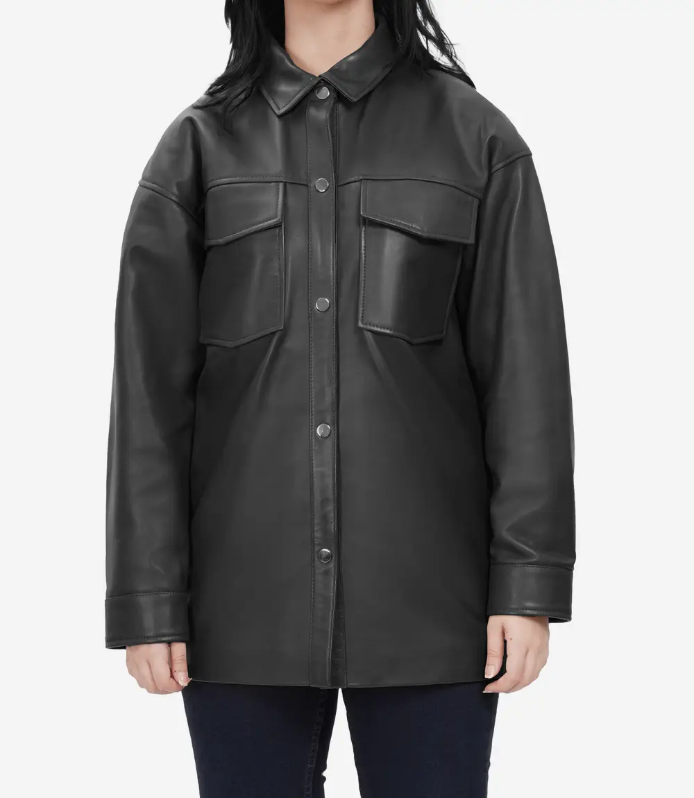Womens Long Black Oversized Leather Jacket