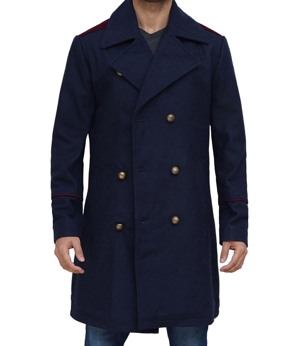 Mens Double Breasted Blue Wool Peacoat