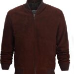 Men Bomber Dark Brown Suede Leather Jacket
