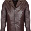 Men Brown Plain Lining Leather Coat
