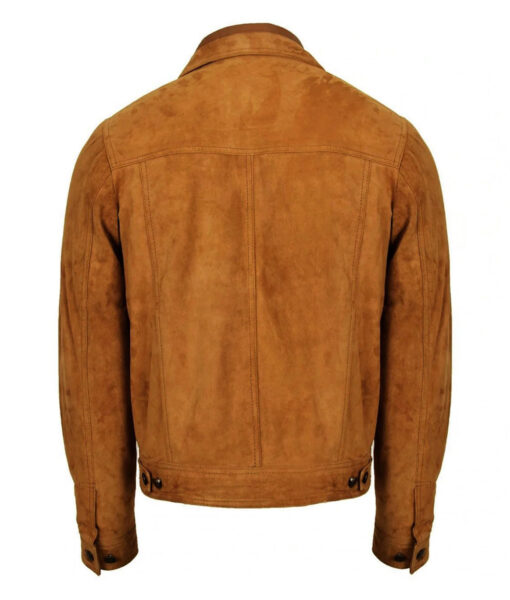 Mens Brown Long Sleeve Suede Trucker Jacket