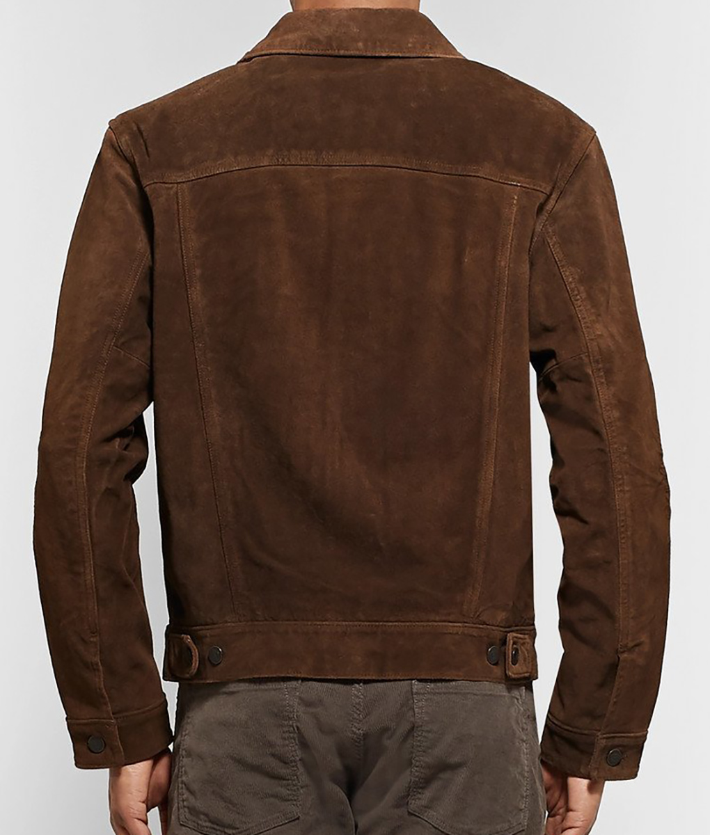 Mens Dark Brown Suede Trucker Jacket