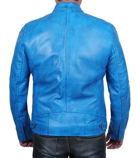 Men Tall Cafe Racer Blue Leather Jacket