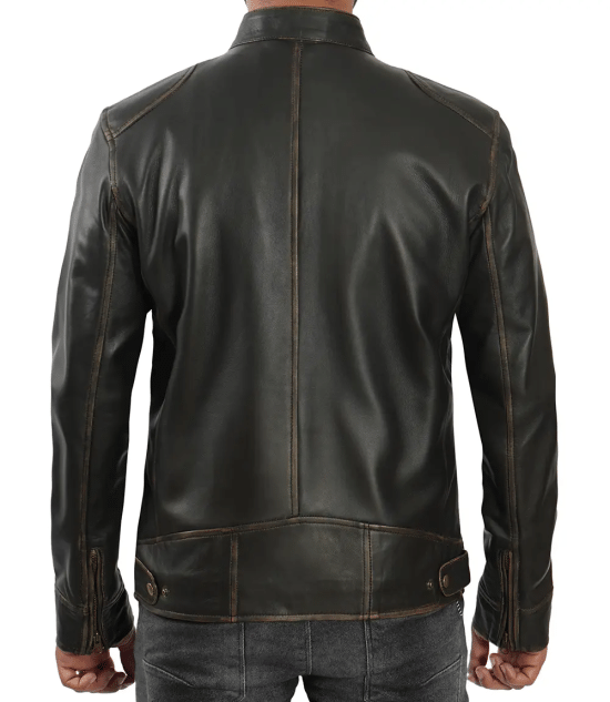 Mens Tall Dark Brown Cafe Racer Leather Jacket