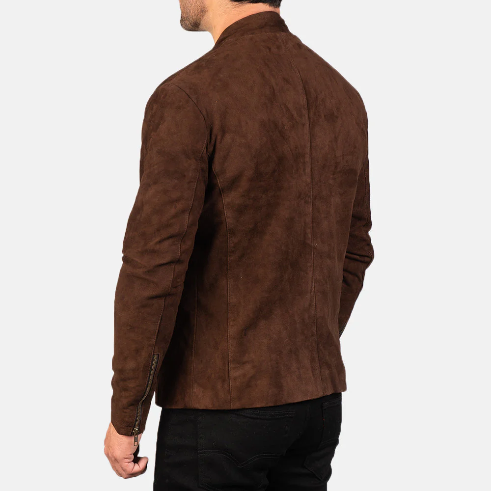 Men Charcoal Mocha Suede Biker Jacket
