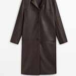 Men Chocolate Brown Leather Long Coat