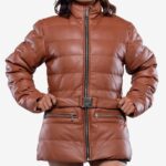 Womens Robin Leather Cognac Puffer Jacket