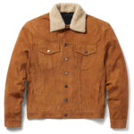Men Cognac Sherpa Trucker Suede Jacket