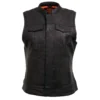 Women Black Motorcycle Club Leather Vest With Concealed