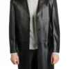 Men Modern Black Cowhide Leather Long Coat