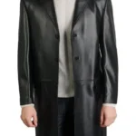 Men Modern Black Cowhide Leather Long Coat
