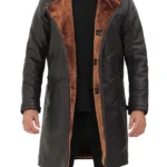 Mens Dark Brown Shearling Leather Trench Coat