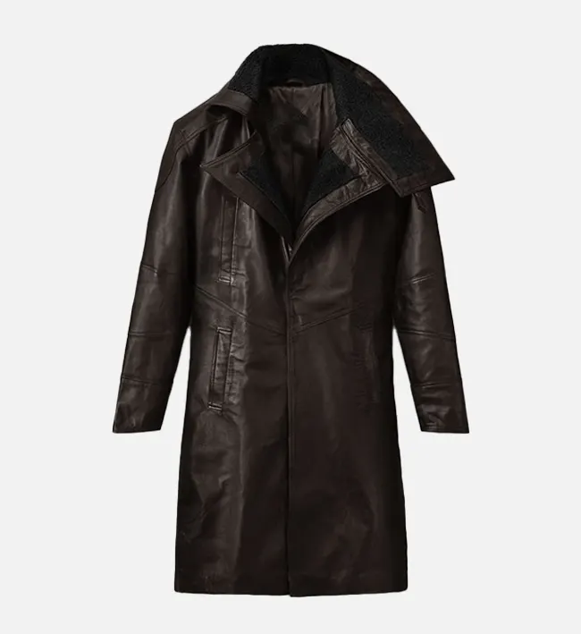 Men Dark Brown Leather Long Coat