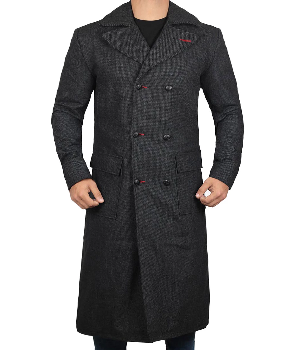 Mens Double Breasted Gray Wool Coat
