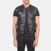 Atlas Moto Black Leather Vest For Mens