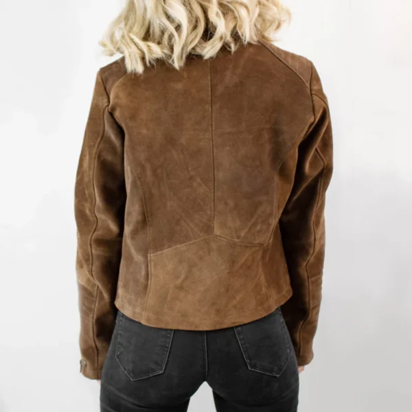 Women Tan Suede Biker Jacket