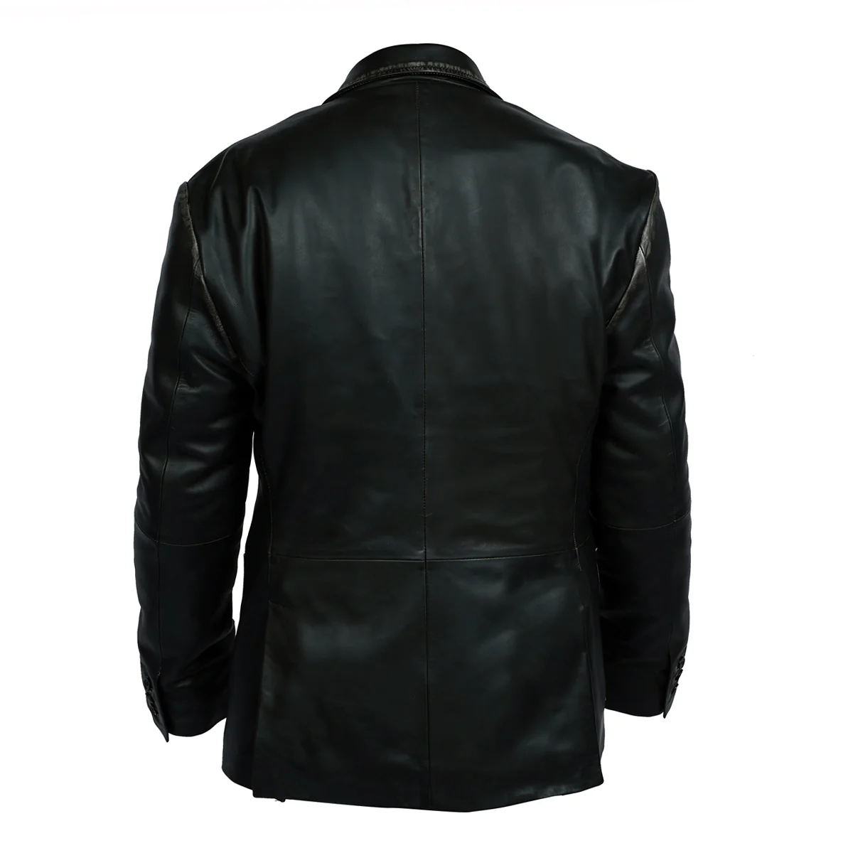 Men Formal Button Style Black Leather Blazer