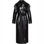 Women Genuine Leather Black Trench Coat
