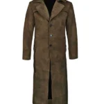 Men Light Snuff Green Leather Duster Coat