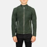Men Fernando Quilted Green Suede Biker Jacket